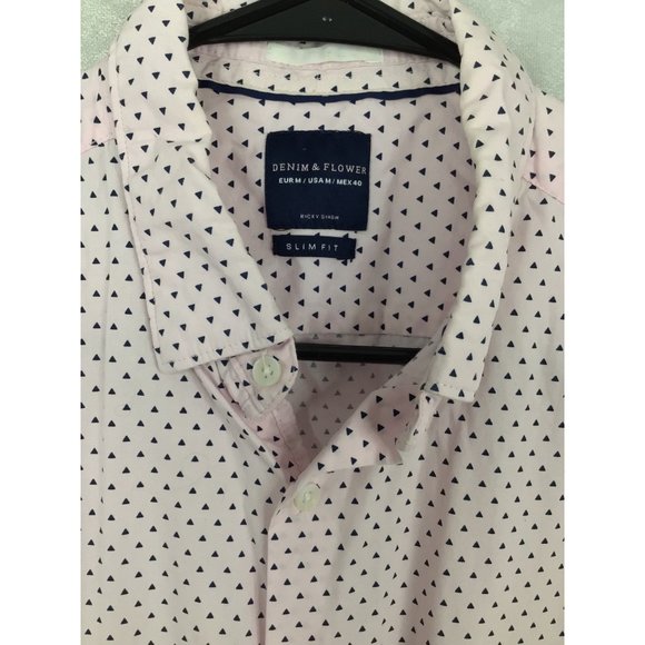 Denim & Flower Men's Slim Fit Short Sleeve Button Up Size Medium Pink - Picture 4 of 12